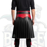 Leather Hybrid Kilt – Handmade Men’s Red & Black Cow Leather Kilt Costume – LGBTQ Kilt